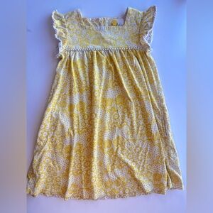Mini Boden Yellow Floral Pompom Cap Sleeve Dress 6/7